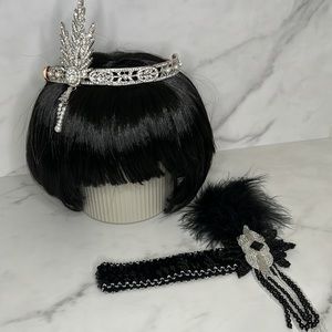 1920’s Gatsby Flapper Short Bob Wig and head piece set. Costume. Cosplay.